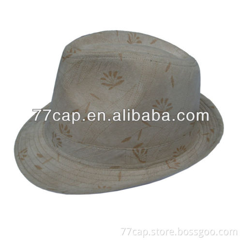 polyester /cotton printing short brim trilby Fedora summer Hat